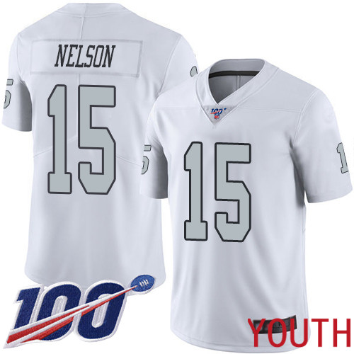 Oakland Raiders Limited White Youth J  J  Nelson Jersey NFL Football #15 100th Season Rush Vapor Jersey